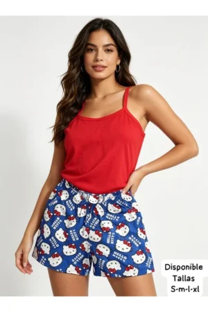 Pijamas de Mujer Pantalón Corto con Camisa en Tiras