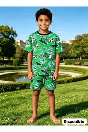 Pijama Niño Pantalón Corto y Manga Corta - Franela de Algodón